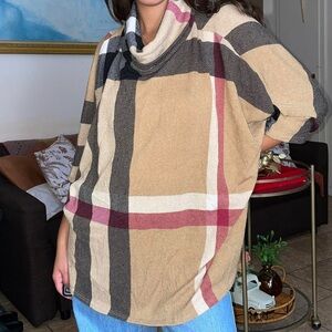 Lime N Chili Plaid Cowl Neck Poncho